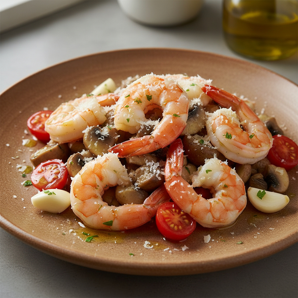 Camarones al Ajillo con Champiñones y Tomate Cherry Keto