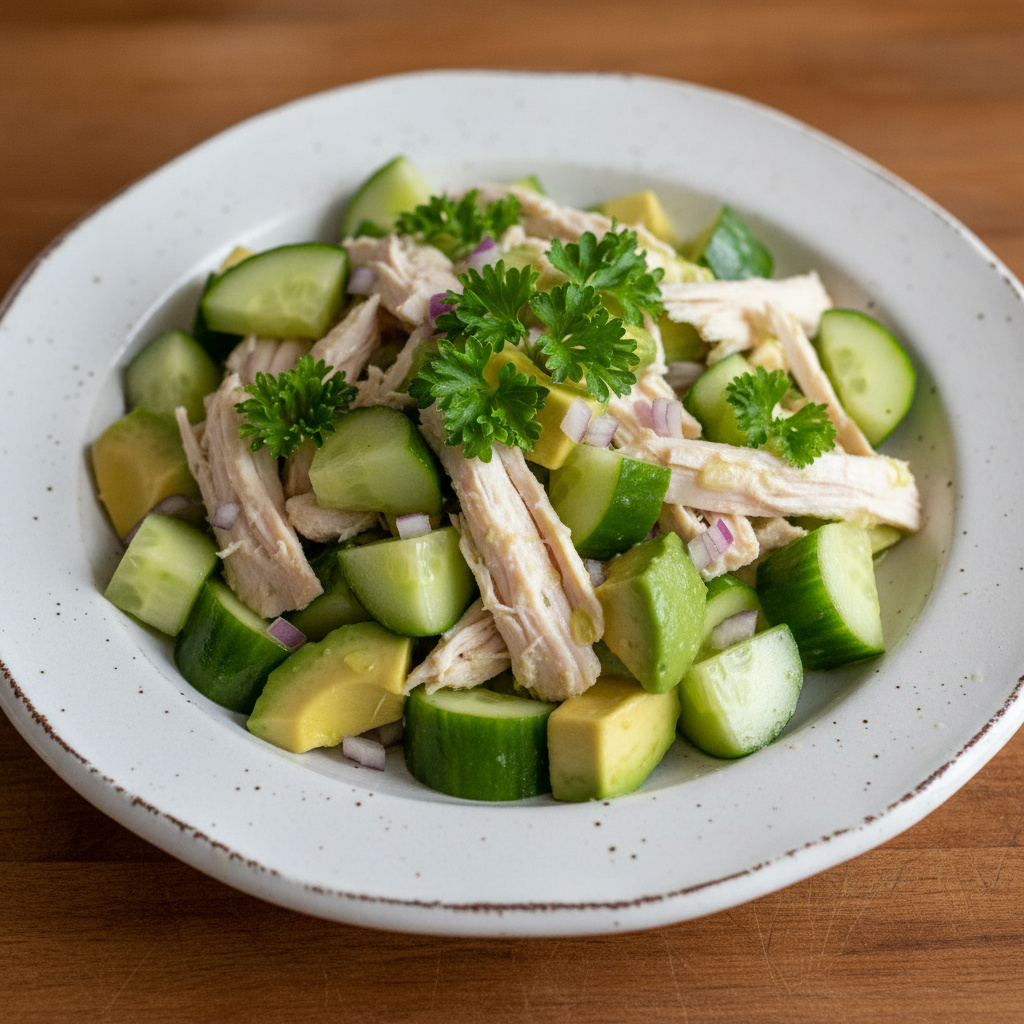 Ensalada Fría de Pepino y Aguacate con Pollo