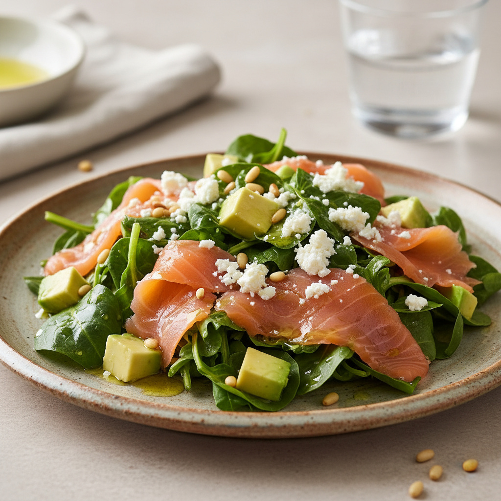 Ensalada Fría de Grelos con Salmón Ahumado