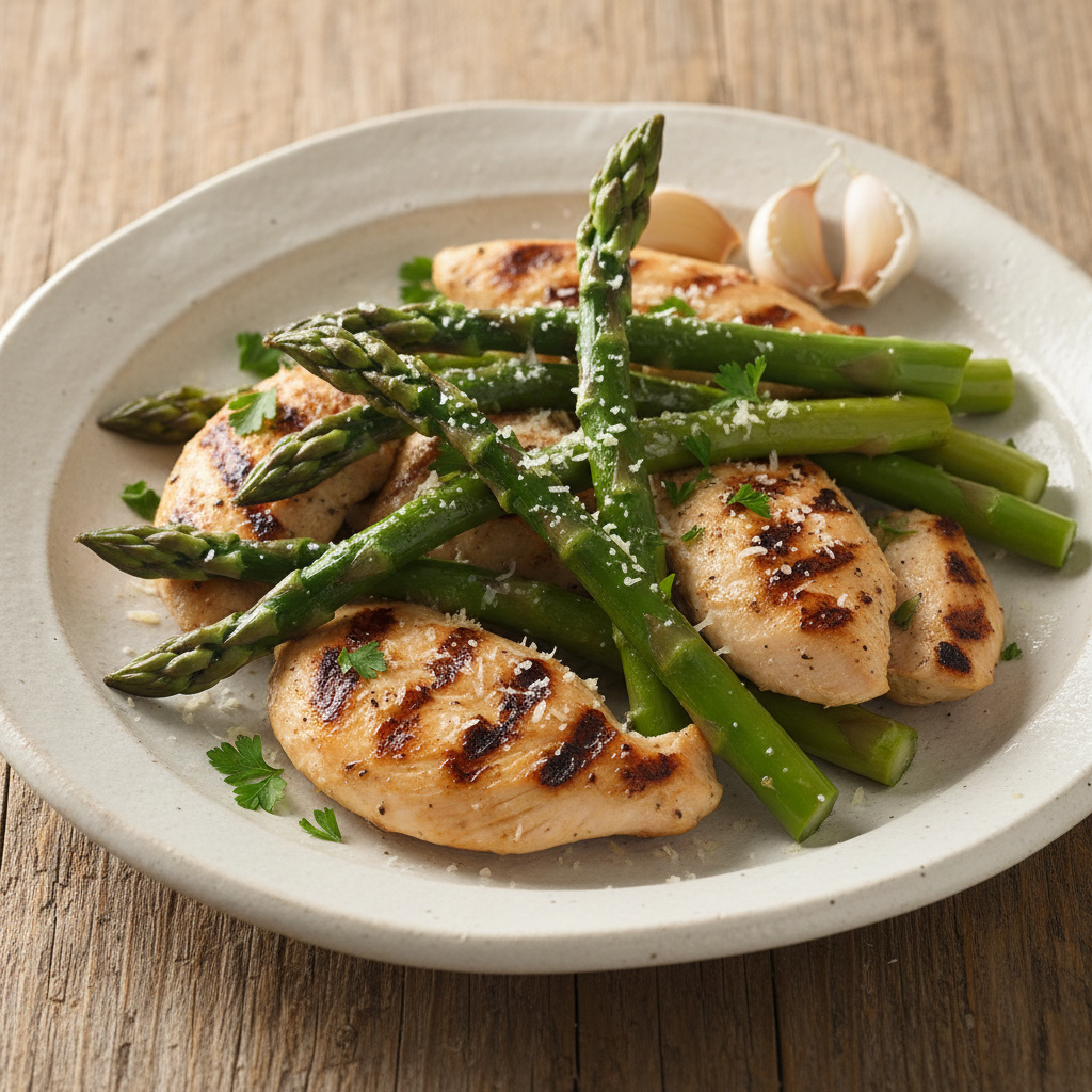 Espárragos al Ajillo con Pollo Keto