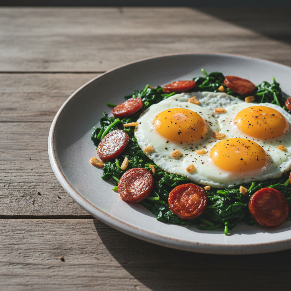 Grelos Salteados con Huevos y Chorizo Keto