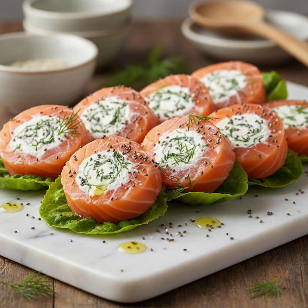 Rollitos de Salmón con Queso Crema y Eneldo