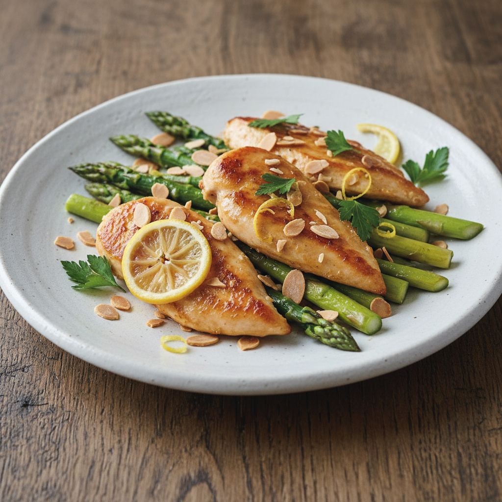Pollo al Limón con Espárragos y Almendras