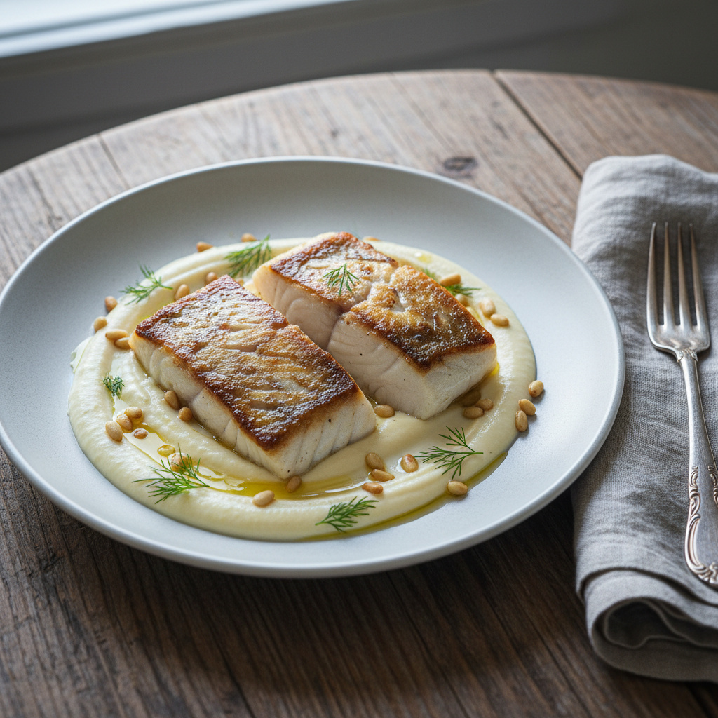 Rodaballo a la Plancha con Crema de Chirivía y Eneldo