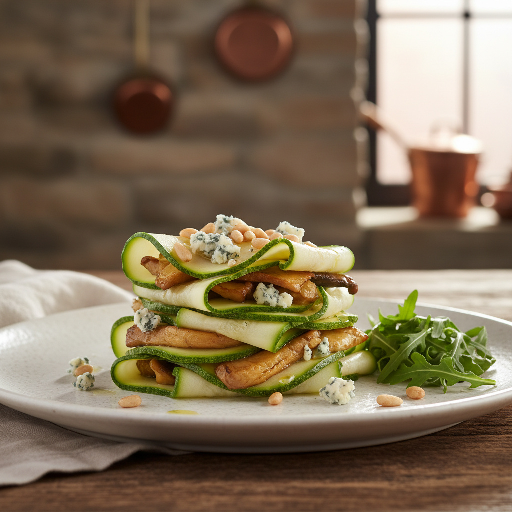 Timbal de Calabacín y Champiñones con Queso Azul