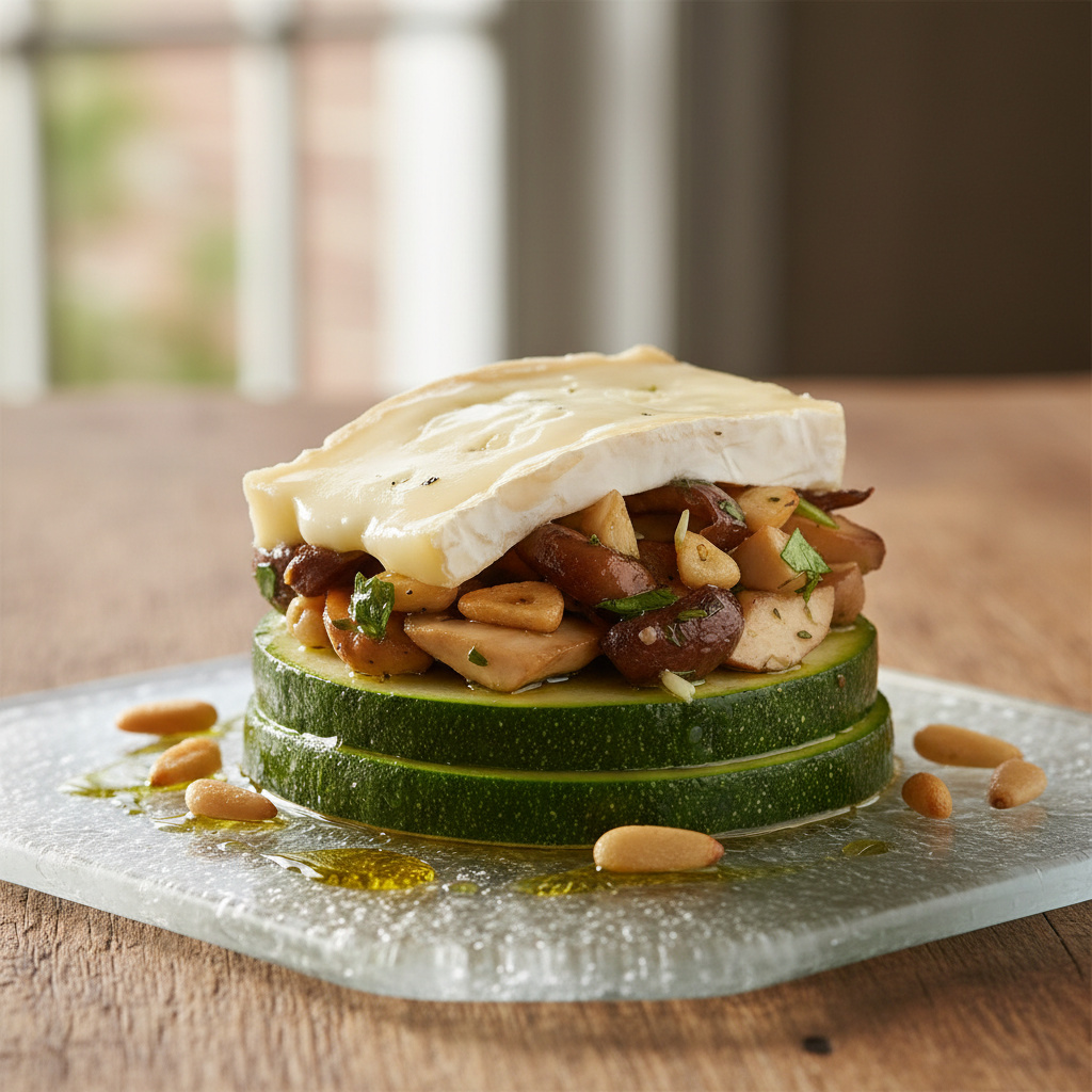 Timbal de Calabacín y Setas con Queso Camembert