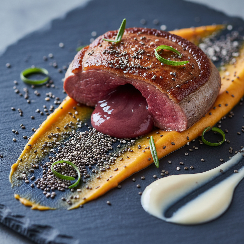 Coulant de Pato con Crema de Chirivía y Naranja