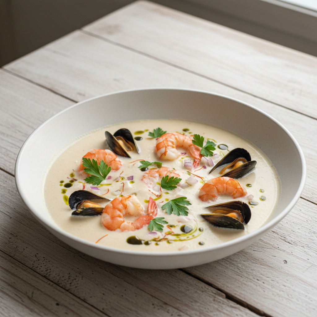 Crema de Marisco con Azafrán y Coco