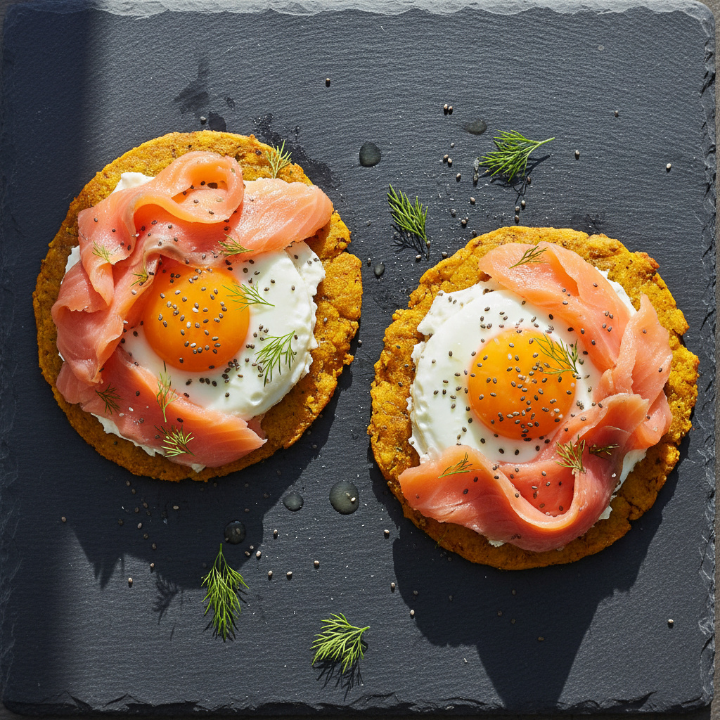 Tostadas de Calabaza con Huevo y Salmón