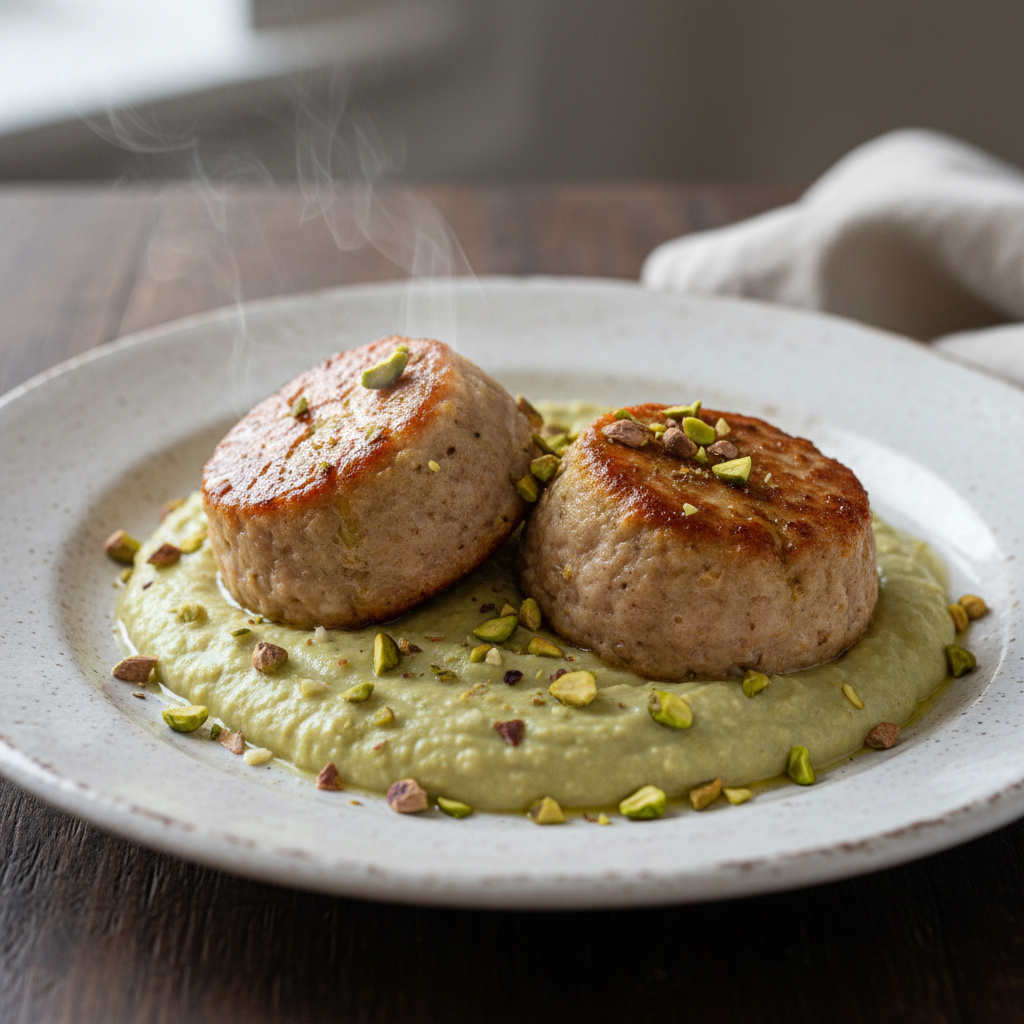 Coulant de Pavo con Crema de Alcachofa y Pistachos