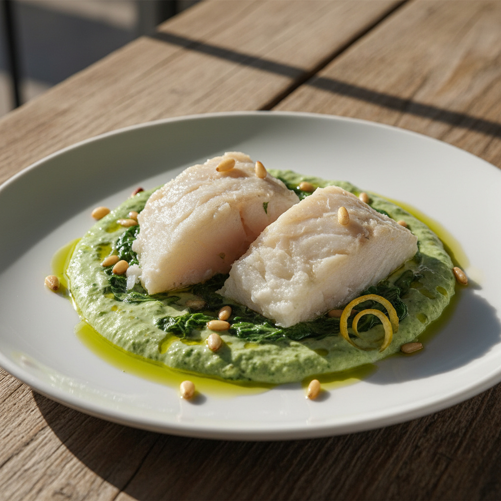 Bacalao con Crema de Acelgas y Piñones