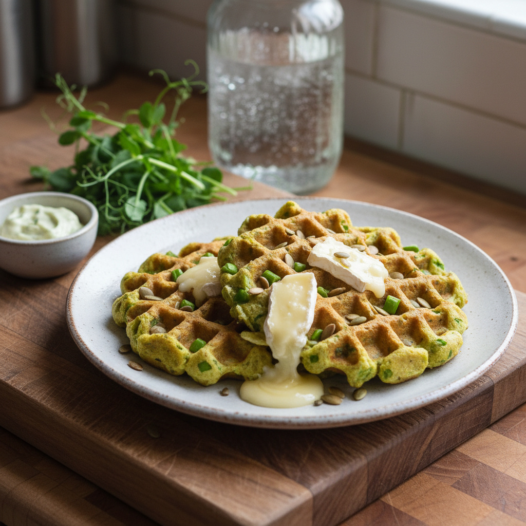 Waffles de Espárragos y Queso Brie con Semillas de Calabaza