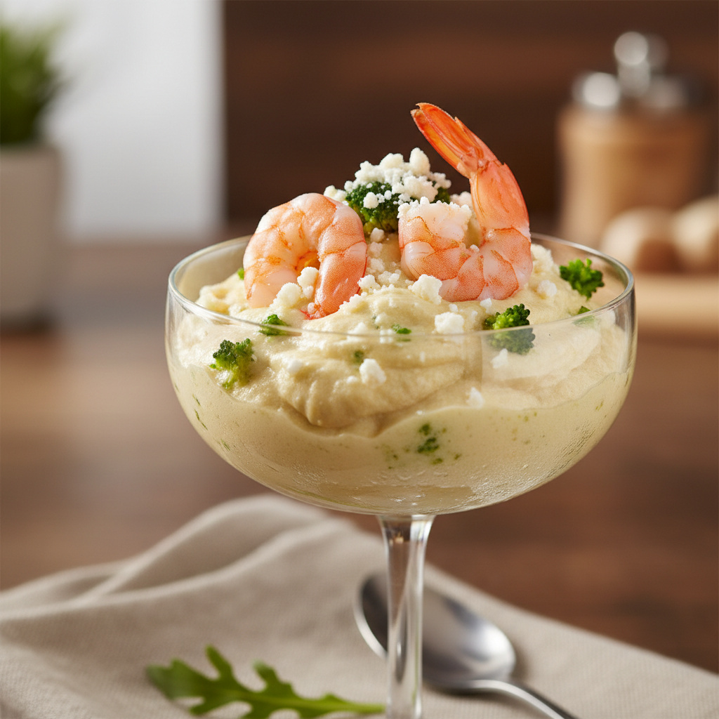 Soufflé de Camarones y Brócoli con Queso de Cabra