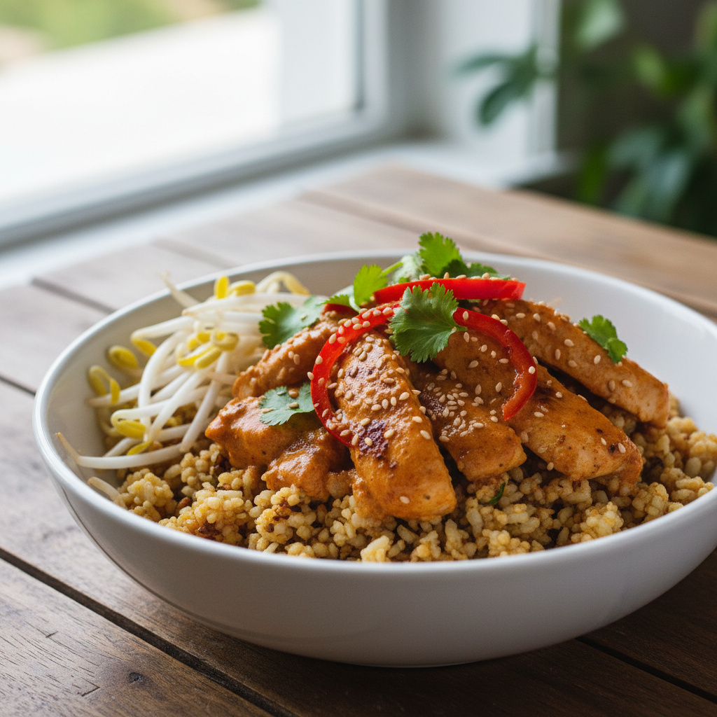 Bowl de Pollo Thai con Crema de Coco y Cilantro