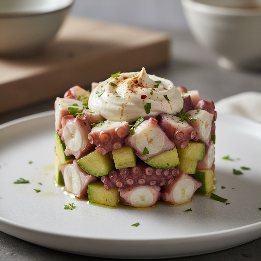 Timbal de Pulpo y Calabacín con Alioli de Pimentón