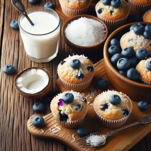 Muffins de coco y arándanos keto, esponjosos y deliciosos