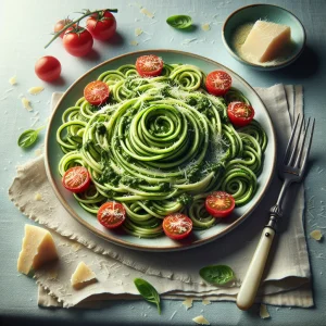 Pasta de calabacín keto con pesto fresco