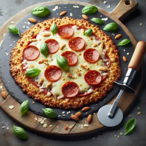 Pizza de almendra keto, crujiente y deliciosa