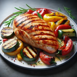 Pollo a la plancha keto con verduras asadas
