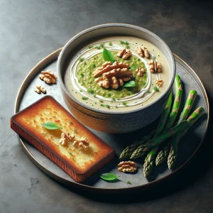Crema de espárragos y nuez keto, cremosa y ligera
