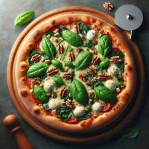 Pizza de nuez y espinacas keto, crujiente y deliciosa