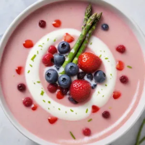 Sopa de Espárragos y Frutas Rojas Keto