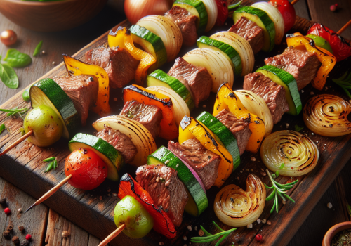 Brochetas de res con verduras keto, jugosas y sabrosas
