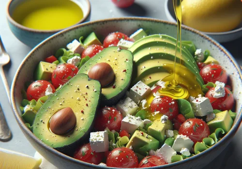 Ensalada de aguacate keto con queso feta fresco
