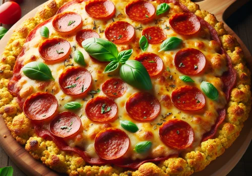 Pizza keto de coliflor baja en carbohidratos