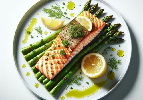Salmón al horno keto con espárragos