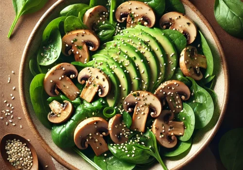 Ensalada de espinacas y champiñones keto, fresca y sabrosa